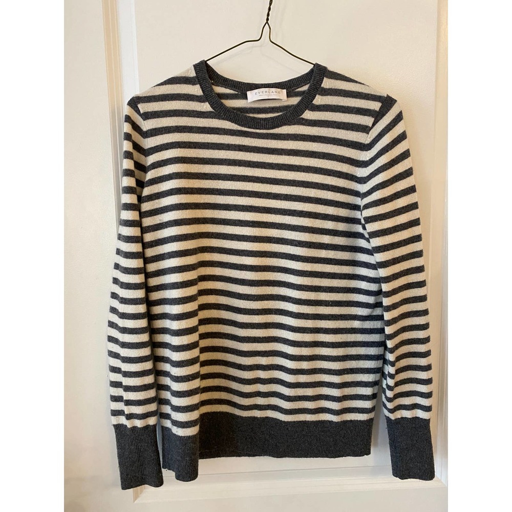 Everlane Women's Small Cashmere Crew Sweater Gray White Stripes